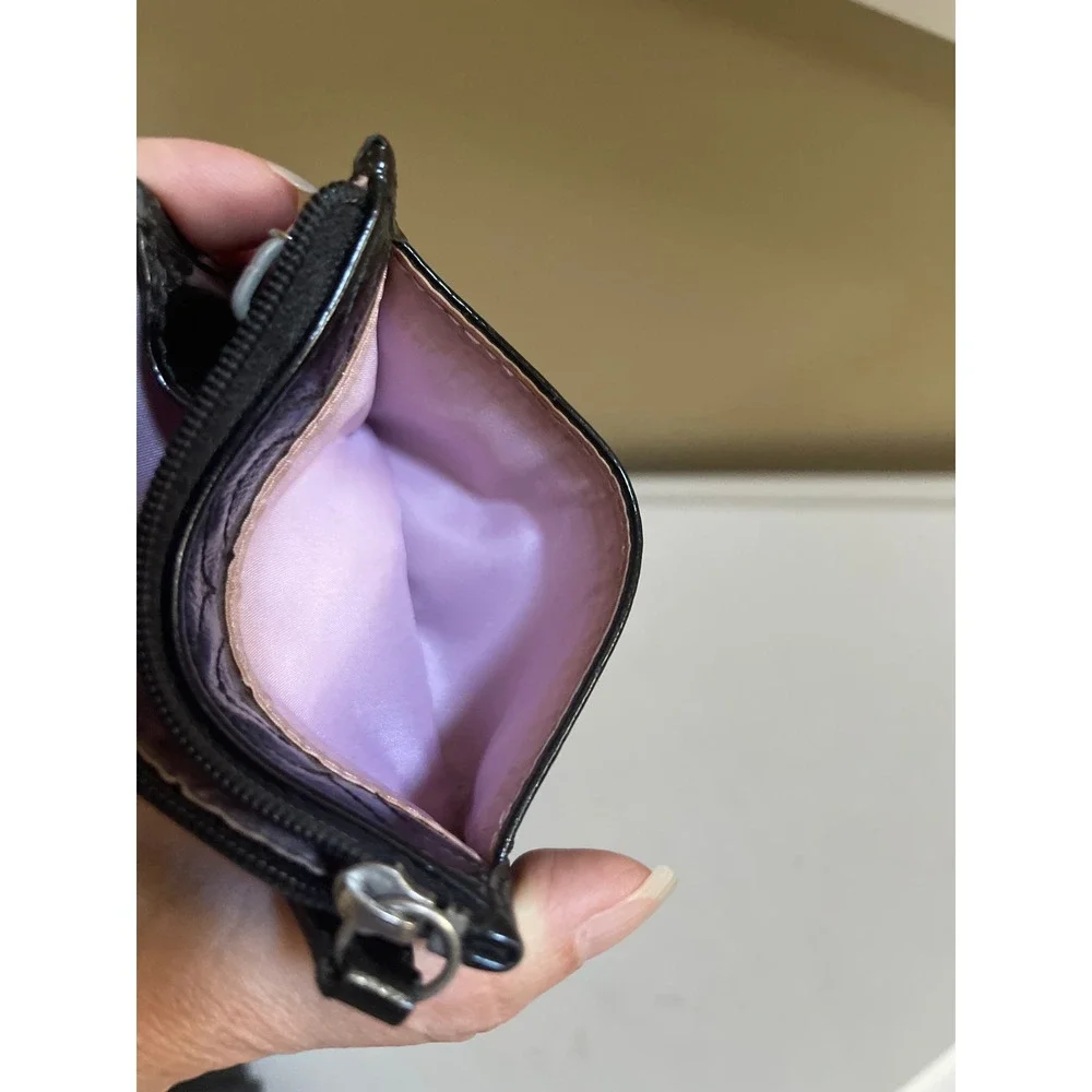 Vtg Coach Black Patent Leather Signature C Mini Skinny ID Case Keychain Wallet